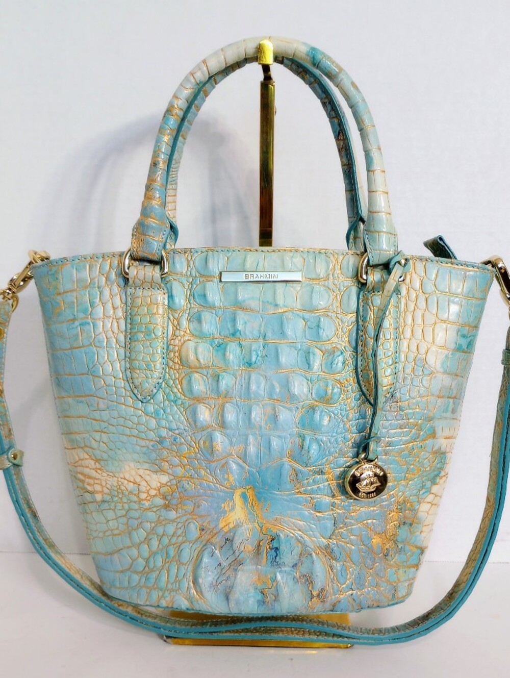 Brahmin Small Bowie, Serendipity, Croc Embossed Leather Crossbody Satchel Bag